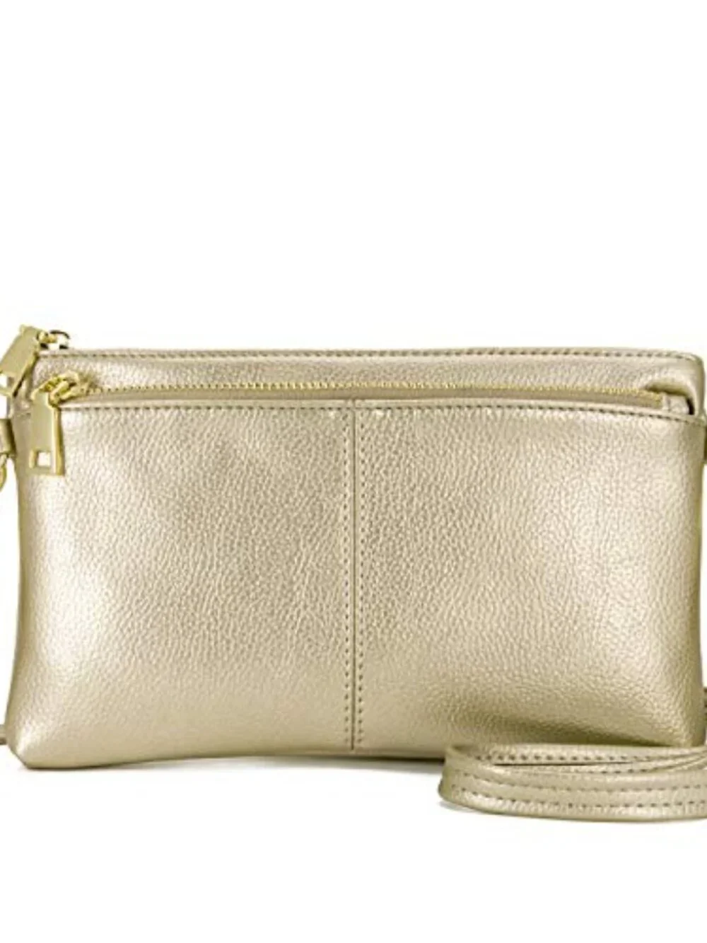 Triple Zip Small Crossbody Bag Lightweight Vegan Leather Wristlet Clutch with